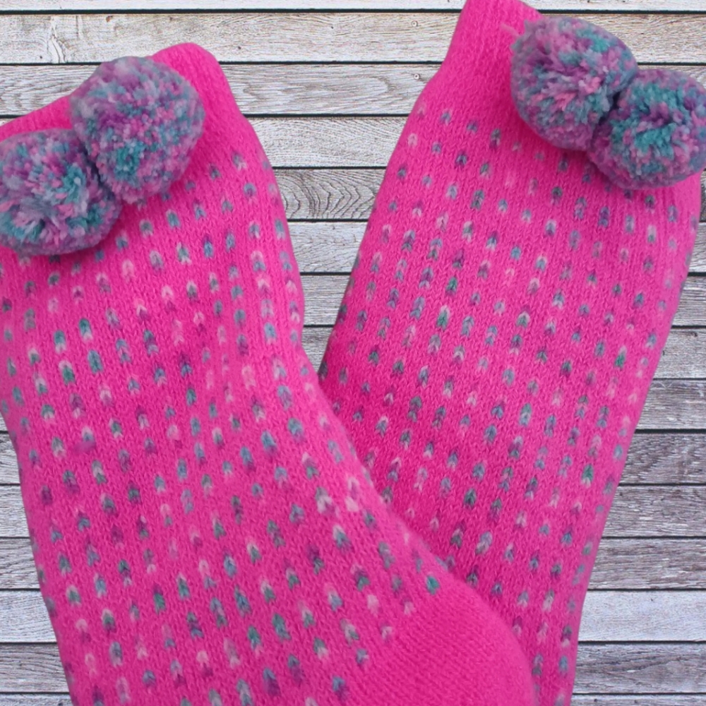 Magellan  Pink Pom Pom Casual Lodge  Socks. NWT